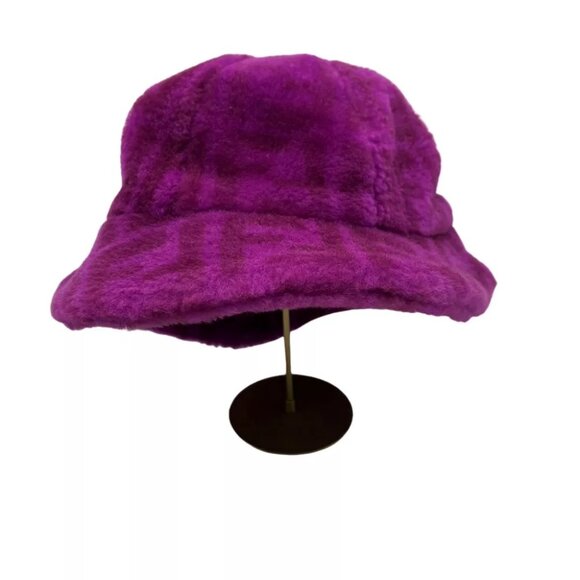 FENDI FF Zucca Monogram Bucket Hat Shearling Size:S Pink - Picture 1 of 5